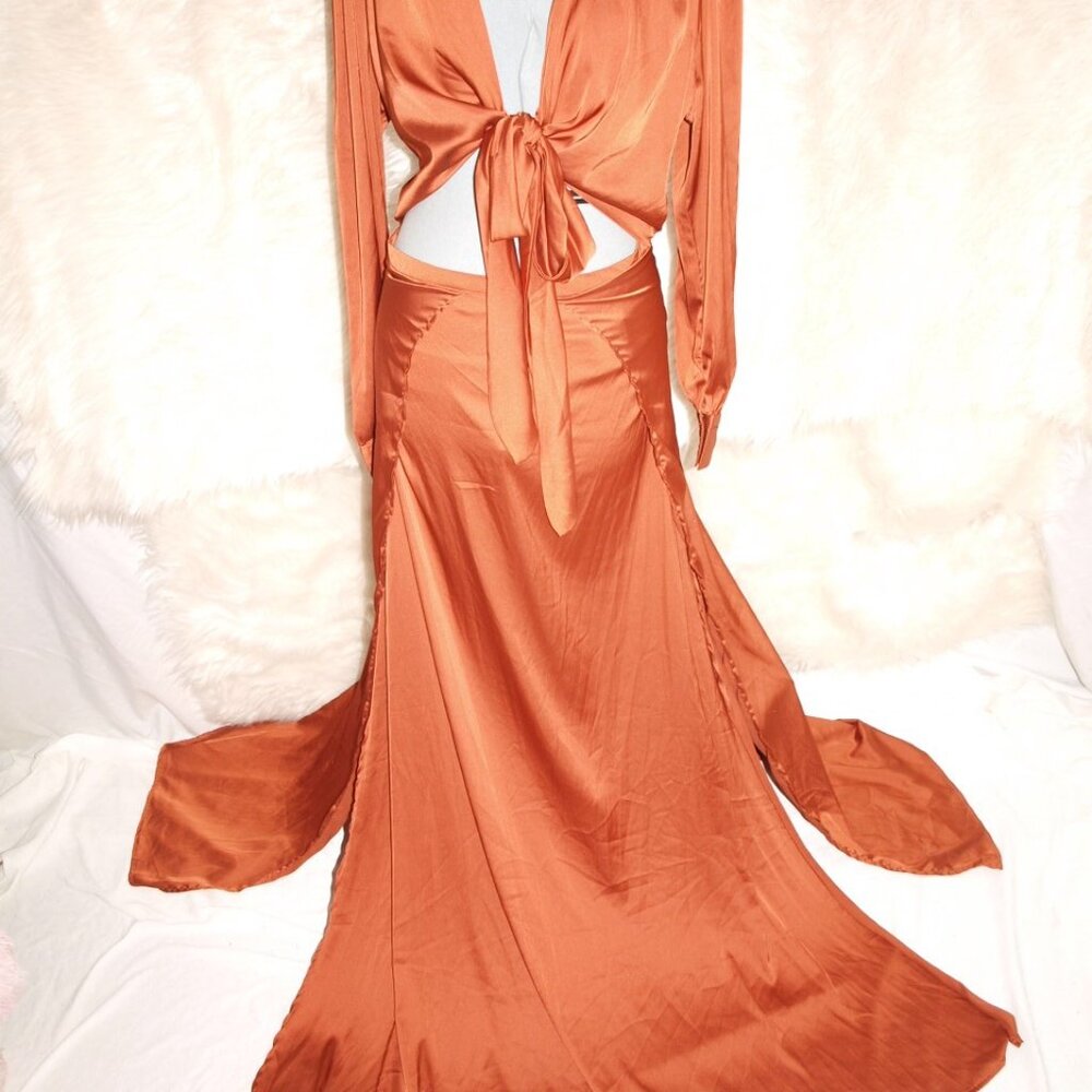 NEW Long Copper DRESS Open Sides Halter Top Size 2X BY FASHION NOVA Long Sleeve
